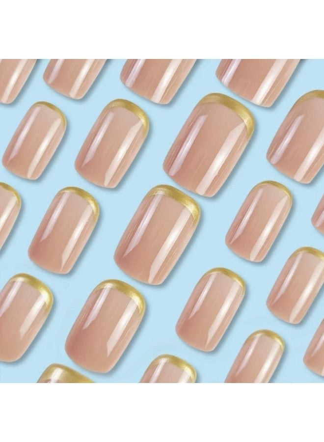 Goolsky Gold French Press-on Nails - Wearable Fake Nail Extensions Removable Manicure Tips - Image 2