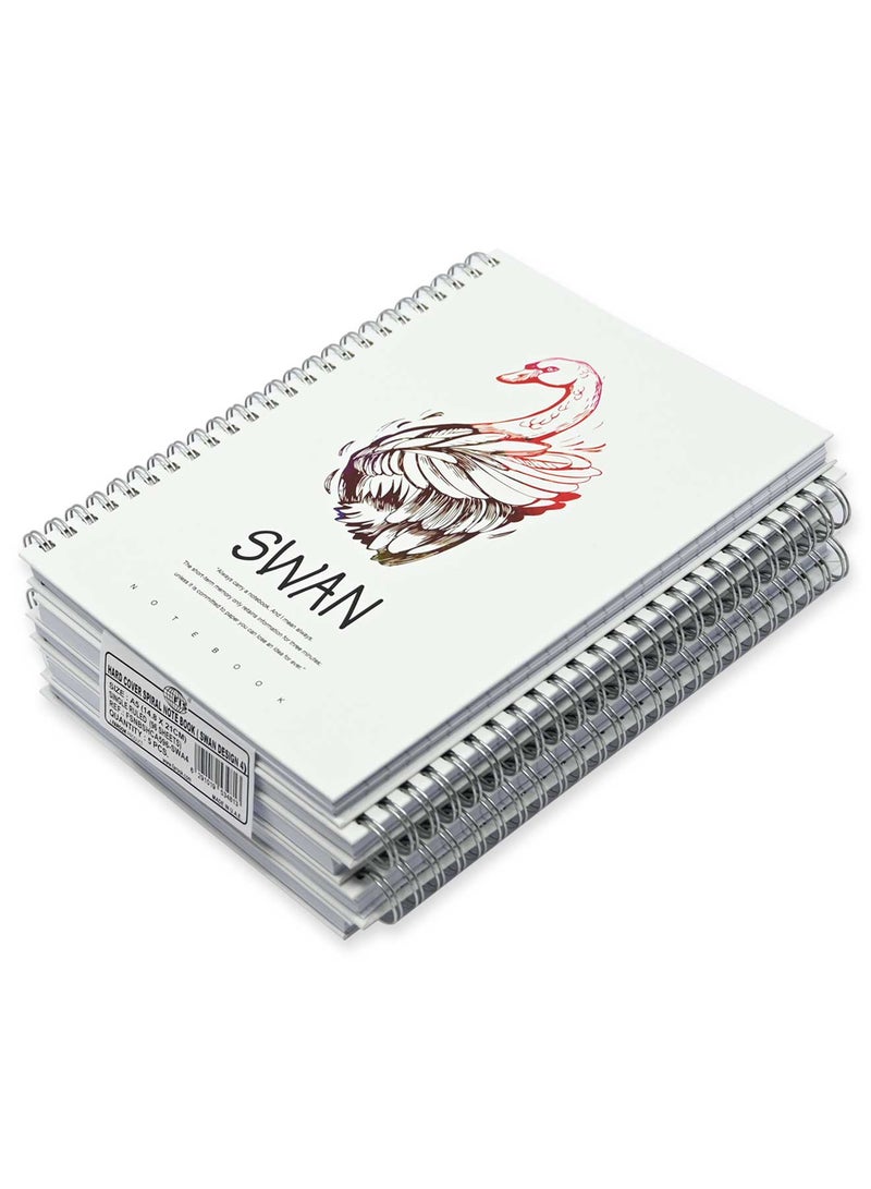 FIS Pack Of 5 Spiral Hard Cover Notebook, 96 Sheets A5 Swan Design 4 -FSNBSHCA596-SWA4 - Image 3
