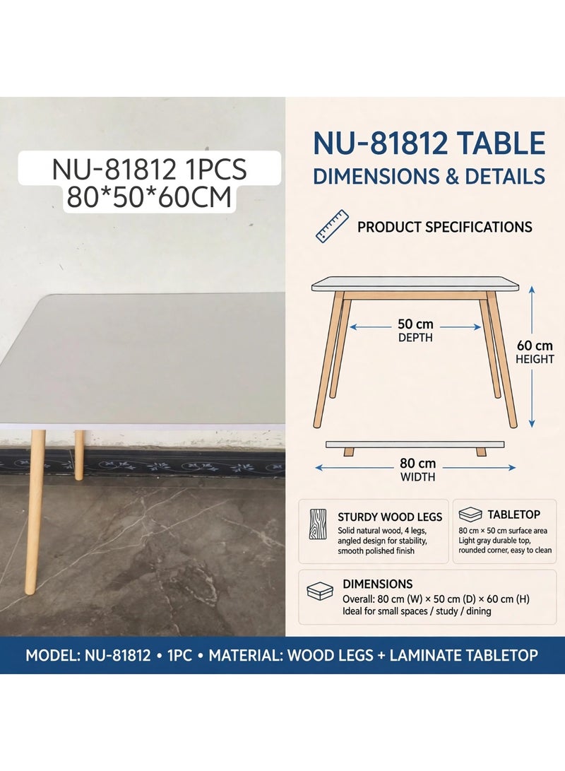DubaiGallery Modern Minimalist Study Table 80×50×60cm, 1 Piece – Stylish Compact Desk with Smooth Tabletop, Durable Wooden Legs, Elegant Contemporary Design for Home Office, Bedroom, Study Room, Workstation and Everyday Use - Image 3