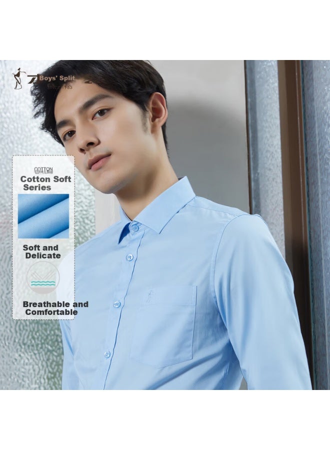 Tries Men's Breathable Cotton Shirt Spring And Summer Business White Shirt Long Sleeve Professional Top Multi-color Formal Solid Color - Image 1