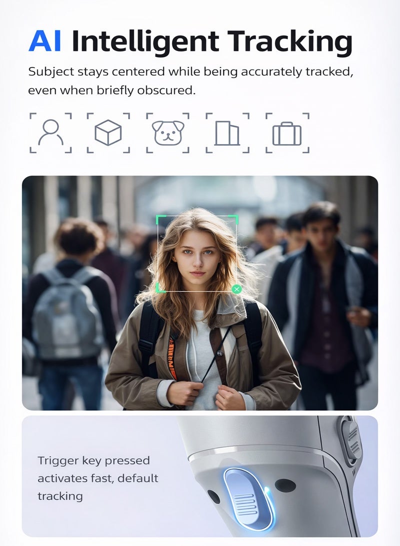 توكوي مثبت هاتف ذكي ثلاثي المحاور، قابل للطي، تتبع ذكي بالذكاء الاصطناعي، وضع Inception، بطارية 8 ساعات، إضاءة LED، TOKQI M01 - Image 3