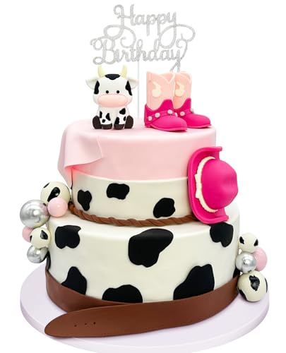 Tarocynn 20Pcs Cowgirl Cake Decorations with Cowgirl Hat Boots Cow Cake Topper Western Birthday Party Baby Shower Theme Party DecorPink - Image 1