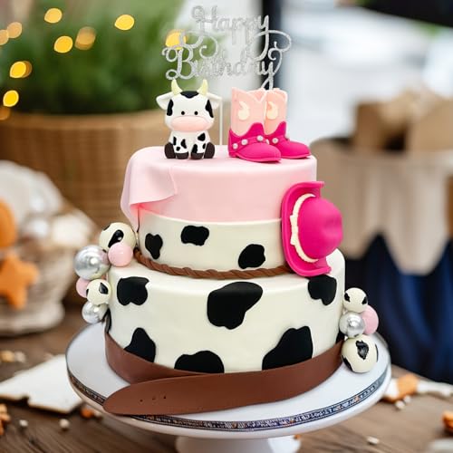 Tarocynn 20Pcs Cowgirl Cake Decorations with Cowgirl Hat Boots Cow Cake Topper Western Birthday Party Baby Shower Theme Party DecorPink - Image 5