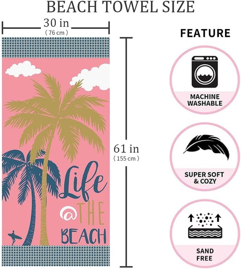 Oversized Microfiber Beach Towel Set, Quick Dry and Sand Free, Cute Palm Tree Design, 30×60 Inch, Soft Beach Towels for Kids, Women, Men, Pool, Swim, Beach Essentials - Image 5