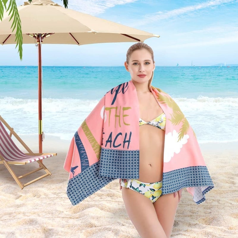 Oversized Microfiber Beach Towel Set, Quick Dry and Sand Free, Cute Palm Tree Design, 30×60 Inch, Soft Beach Towels for Kids, Women, Men, Pool, Swim, Beach Essentials - Image 4