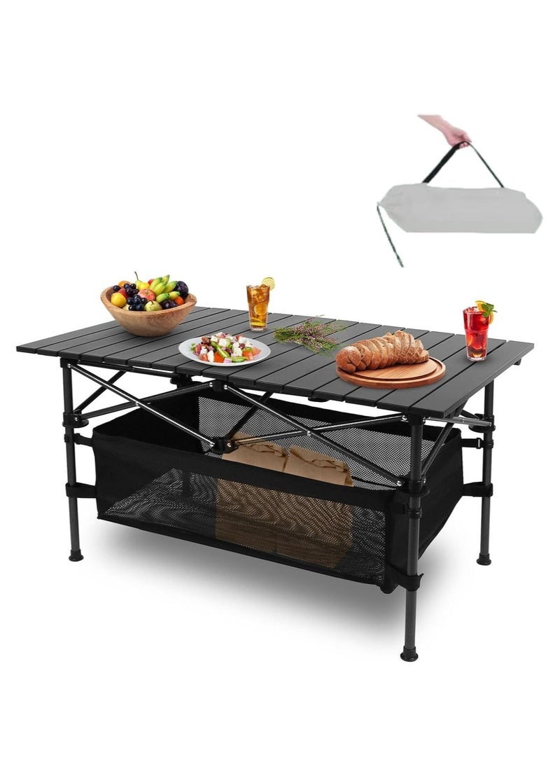 WALALLA Height Adjustable Lightweight Titanium Steel Portable Folding Roll Up Grill Camp Table with Carrying Bag for Beach Camping Picnic Fishing BBQ - Image 1