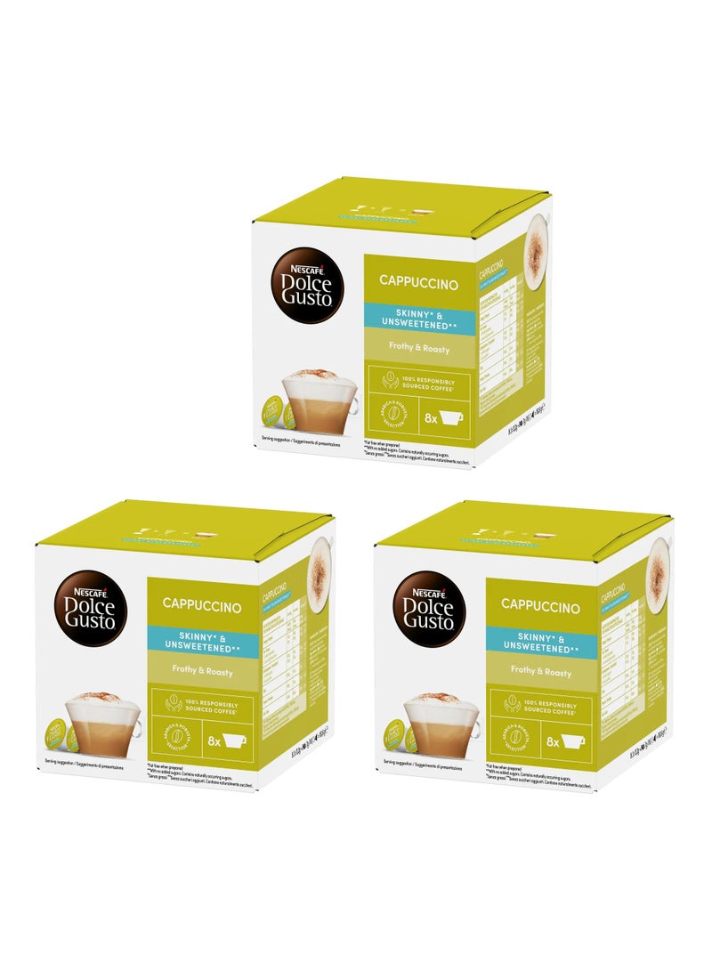 Dolce Gusto Cappuccino Skinny & Unsweetened Coffee, 16 Capsules, Pack of 3