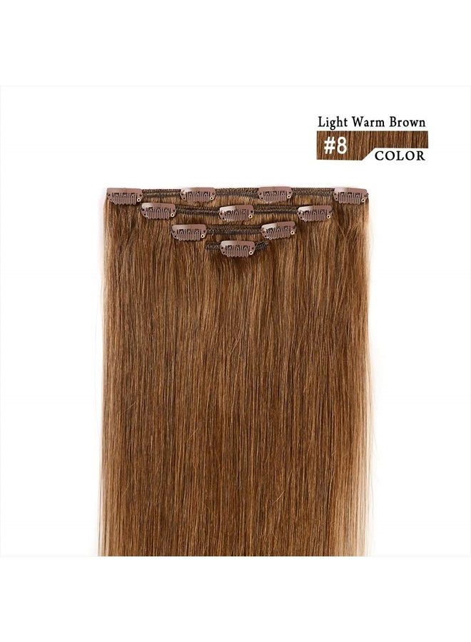 Winsky 12" Clip in Hair Extensions Remy Human Hair for Women - Silky Straight Clip in Hair Extensions Human Hair 50grams 4pieces Chestnut Brown #8 Color (12inches, 8) - Image 2