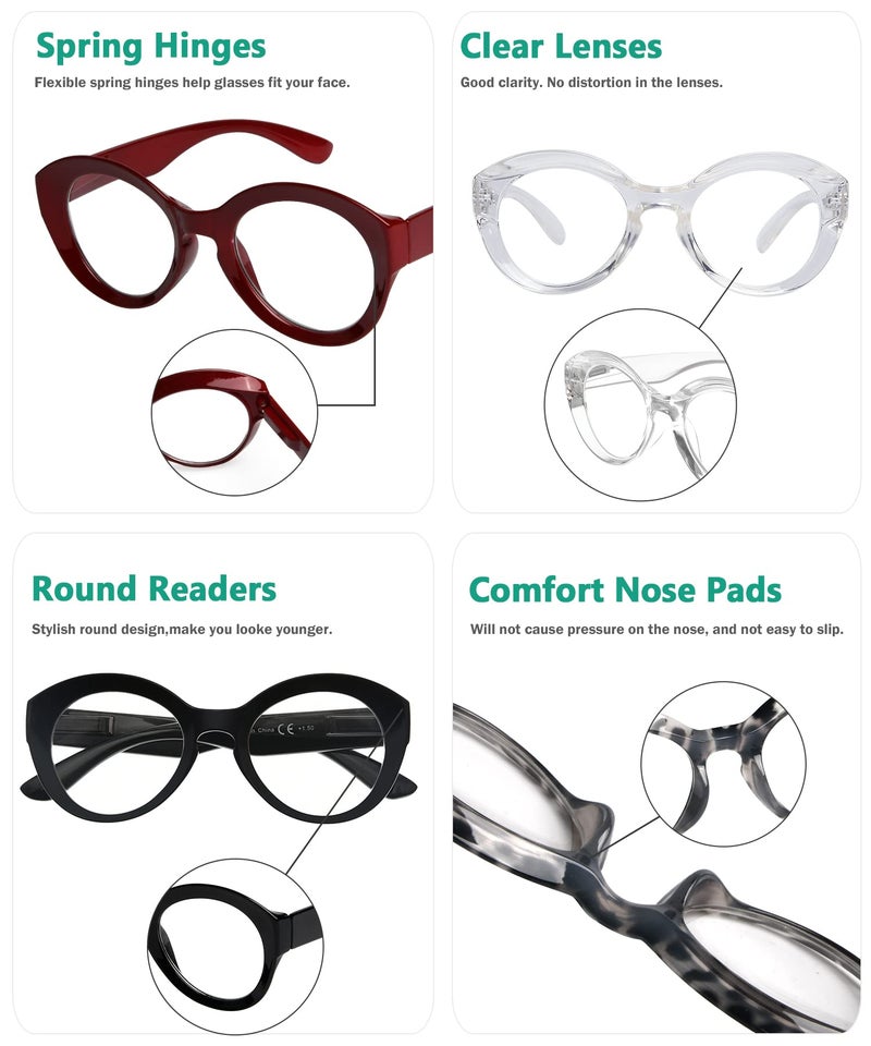 Eyekepper 4 Packing Round Reading Glasses Women Large Frame Stylish Readers +1.75 - Image 5