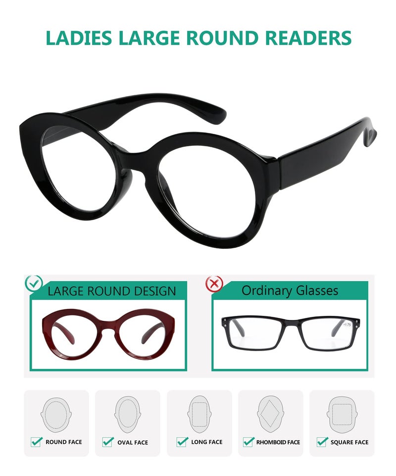 Eyekepper 4 Packing Round Reading Glasses Women Large Frame Stylish Readers +1.75 - Image 4