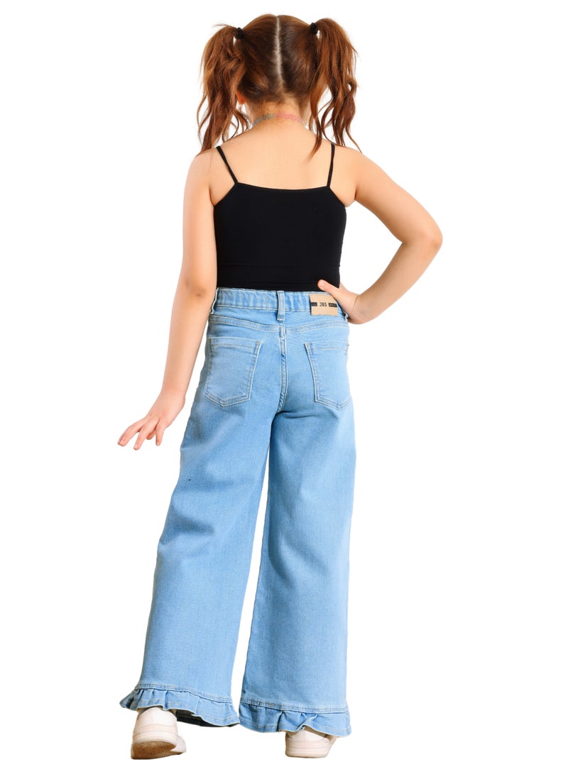 JBS DENIM Girls' light blue wide leg jeans with ruffles - Image 4