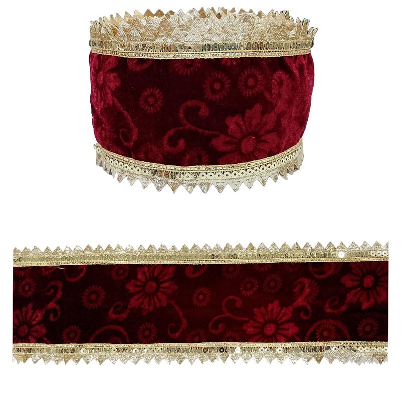 Generic Balar Creation Maroon Velvet Lace Border with Water Zari Sequins Embroidery Gota Patti Ribbon for Dresses Dcor 99cm Width 9m  - Image 4