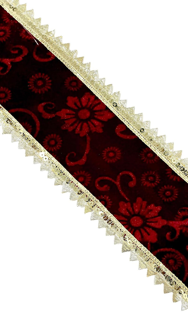 Generic Balar Creation Maroon Velvet Lace Border with Water Zari Sequins Embroidery Gota Patti Ribbon for Dresses Dcor 99cm Width 9m  - Image 2