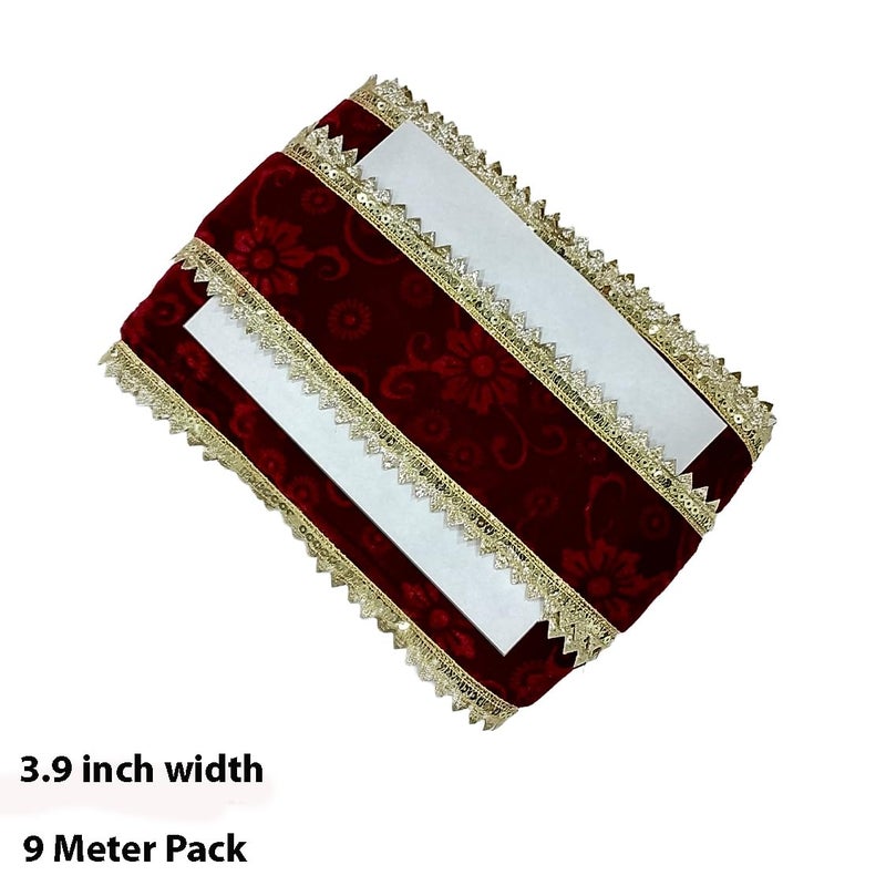 Generic Balar Creation Maroon Velvet Lace Border with Water Zari Sequins Embroidery Gota Patti Ribbon for Dresses Dcor 99cm Width 9m  - Image 5