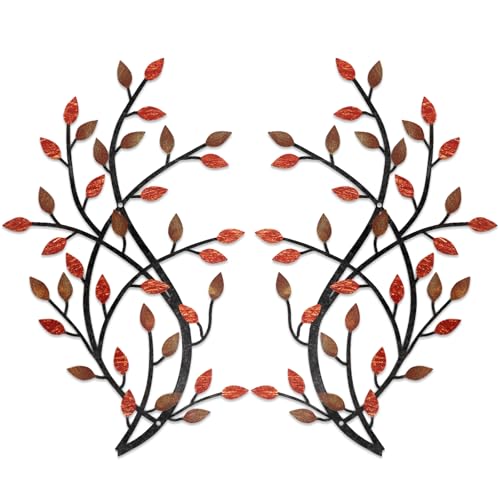 Meltset Metal Tree Leaf Wall Decor, Vine Olive Leaf Branch Wall Art, Wrought Iron Scroll Artwork, Decorative Wall Sculptures Above The Bed, Living Room, Hallway, Indoor and Outdoor（S/Red） - Image 1