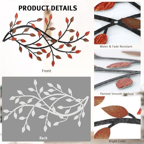 Meltset Metal Tree Leaf Wall Decor, Vine Olive Leaf Branch Wall Art, Wrought Iron Scroll Artwork, Decorative Wall Sculptures Above The Bed, Living Room, Hallway, Indoor and Outdoor（S/Red） - Image 4