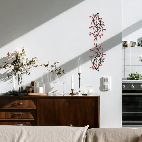 Meltset Metal Tree Leaf Wall Decor, Vine Olive Leaf Branch Wall Art, Wrought Iron Scroll Artwork, Decorative Wall Sculptures Above The Bed, Living Room, Hallway, Indoor and Outdoor（S/Red） - Image 2