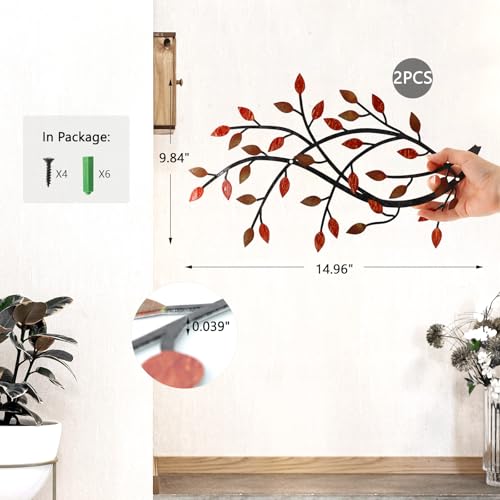Meltset Metal Tree Leaf Wall Decor, Vine Olive Leaf Branch Wall Art, Wrought Iron Scroll Artwork, Decorative Wall Sculptures Above The Bed, Living Room, Hallway, Indoor and Outdoor（S/Red） - Image 3
