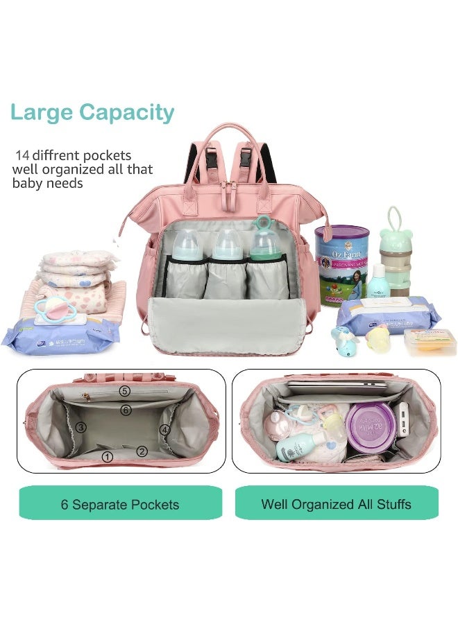 LORADI Convertible Diaper Bag Tote, Wide Open Top 14 Pockets Nappy Changing Backpack with Stroller Buckle, Water-resistant - Image 2