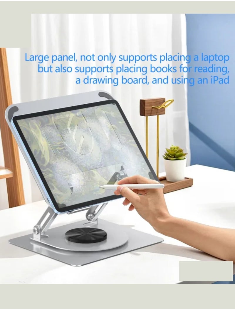 360 Rotatable Laptop Stand For Desk Notebook Stand, 360 Rotating Carboon Steel Laptop Stand Computer Stand, Riser Holder Notebook Stand Compatible With 11 To 17.3 Inches Laptops Porous Heat Dissipation ARBITRARY Angle Adjustment Silver EH257