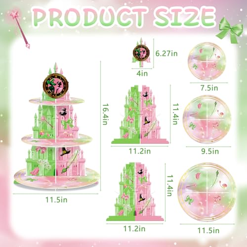 KALEFO 3 Tier Pink and Green Witch Theme Cupcake Stand Elegant Princess Witches Themed Dessert Display for Halloween Wizard Birthday Party Decor Table Decoration - Image 2