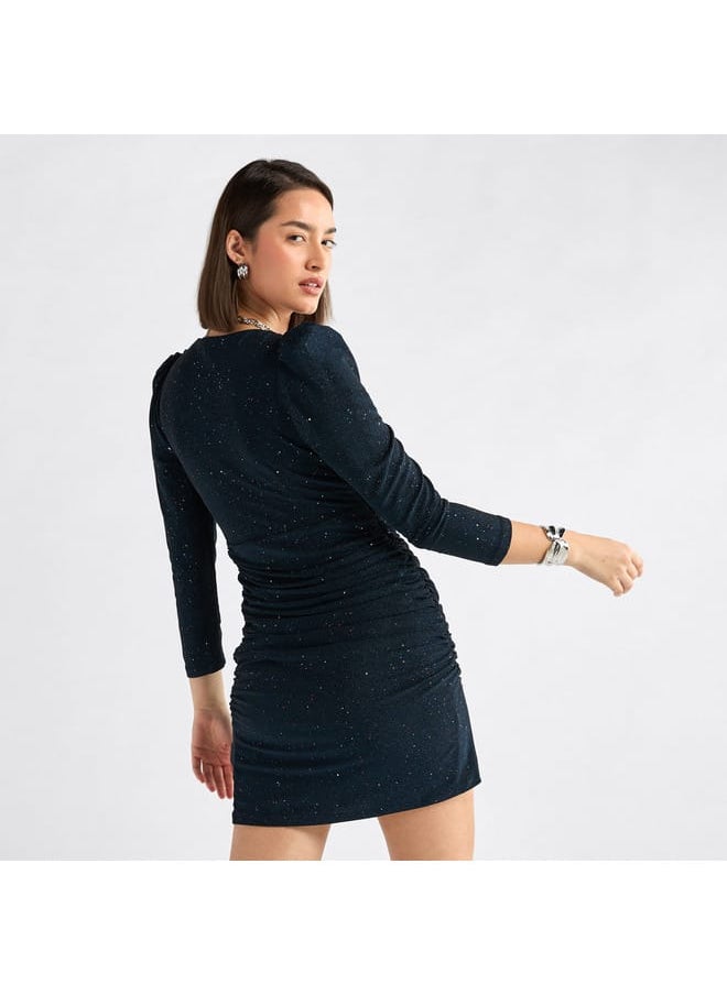 FAV Shimmer Textured Mini Dress with Cinched Detail and V-neck  - Image 3