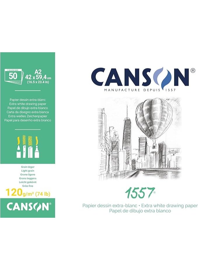 CANSON A2 Size Extra White Sketch Paper Pad 120gsm Thickness 50 Sheets - Image 1