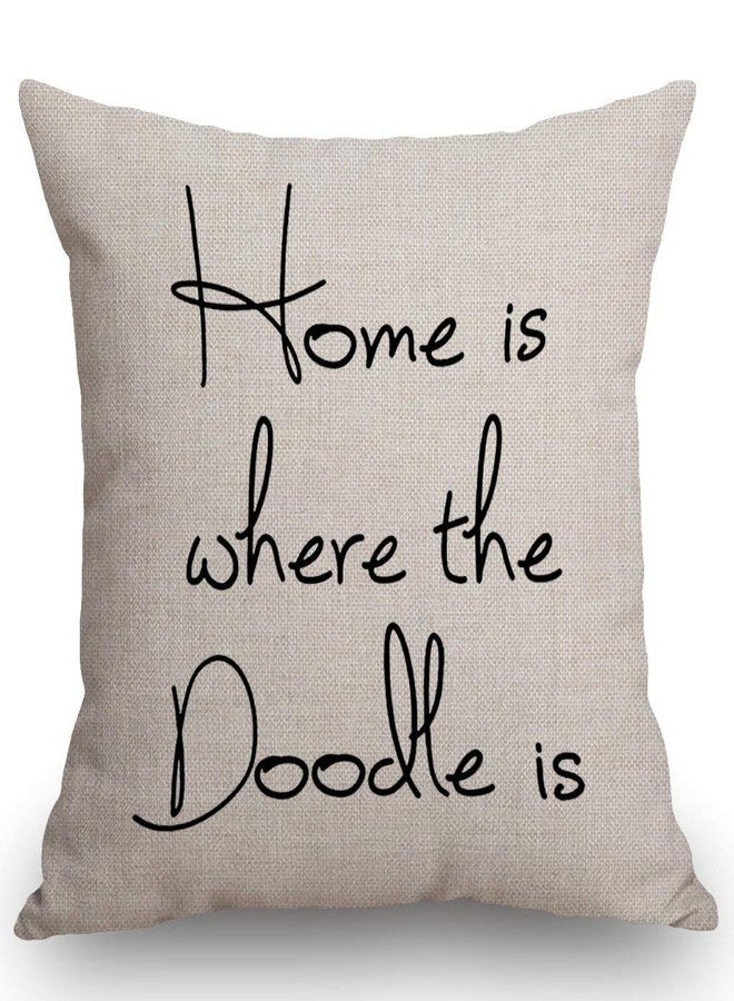 SSOIU Home is Where The Doodle is Cotton Linen Decorative Home Office Throw Pillow Case Couch Cushion Cover 18X18 inches - Image 1