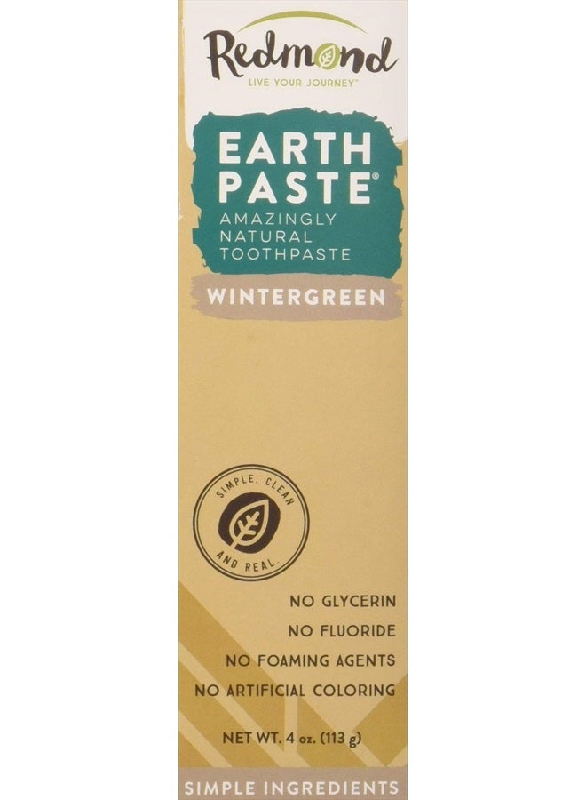 Redmond Earthpaste All Natural Non-Fluoride Vegan Non GMO Real Ingredients Toothpaste, Wintergreen 4 Ounce Tube (Pack of 3) (Packaging May Vary) - Image 1