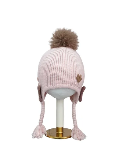 ليتل سربرايز بوكس Pink Butterfly Knitted Soft Woolen Winter Cap With Tie Up 6-18 Months
