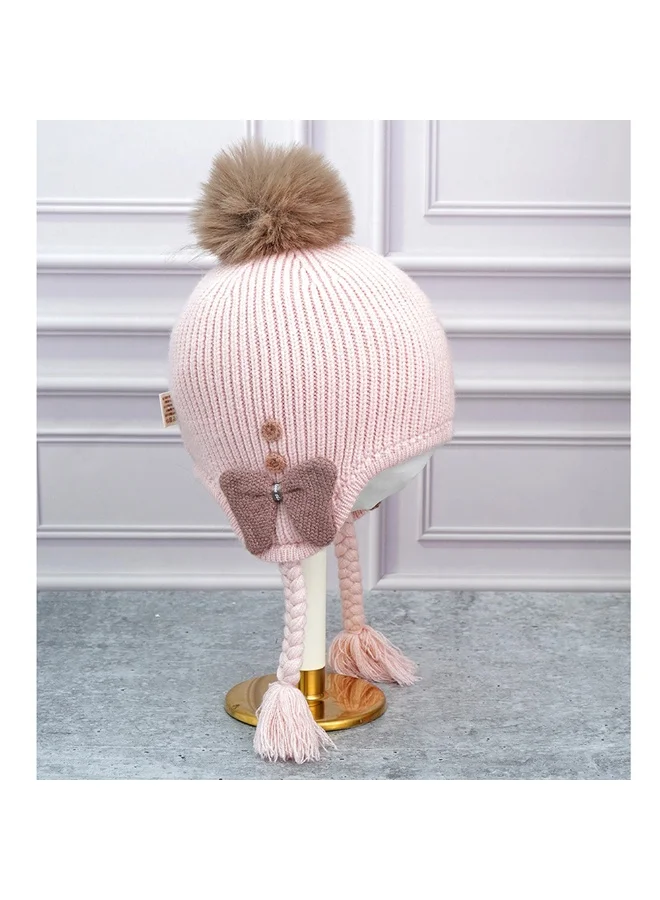 LITTLE SURPRISE BOX Pink Butterfly Knitted Soft Woolen Winter Cap With Tie Up 6-18 Months