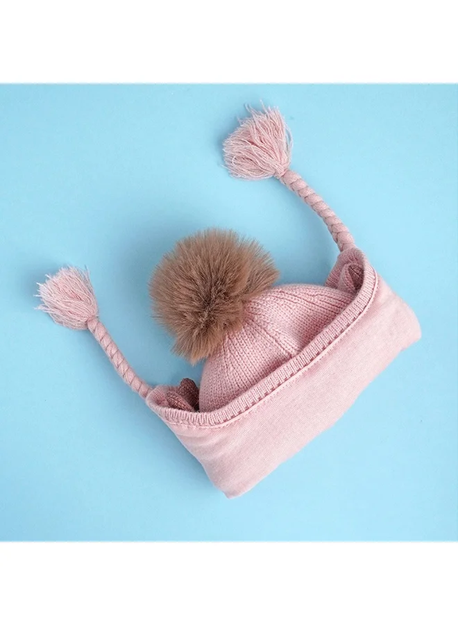 LITTLE SURPRISE BOX Pink Butterfly Knitted Soft Woolen Winter Cap With Tie Up 6-18 Months