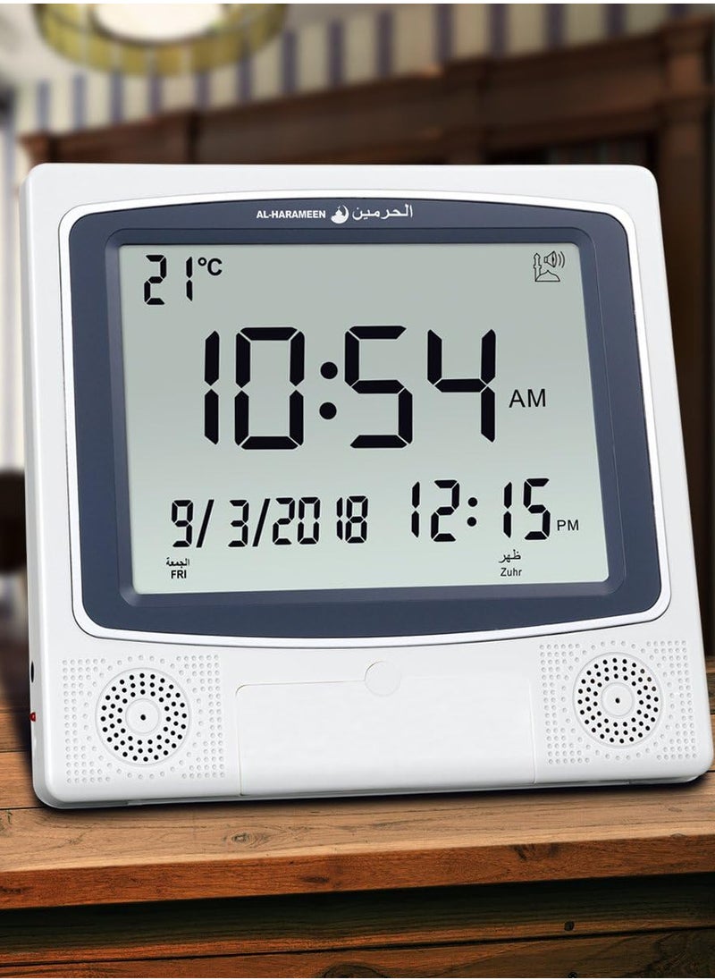 Aralifes Digital Azan Table Alarm Clock Silver/Black 22.5x21.5cm  - Image 1