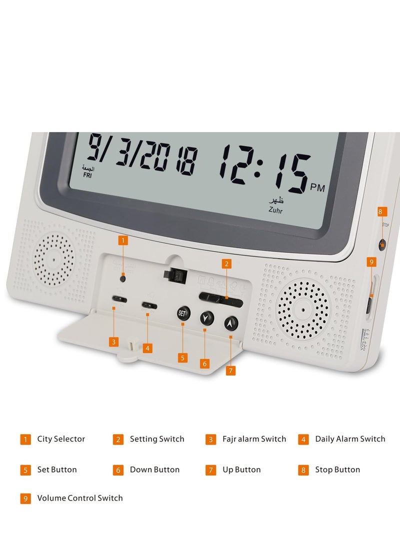 Aralifes Digital Azan Table Alarm Clock Silver/Black 22.5x21.5cm  - Image 3