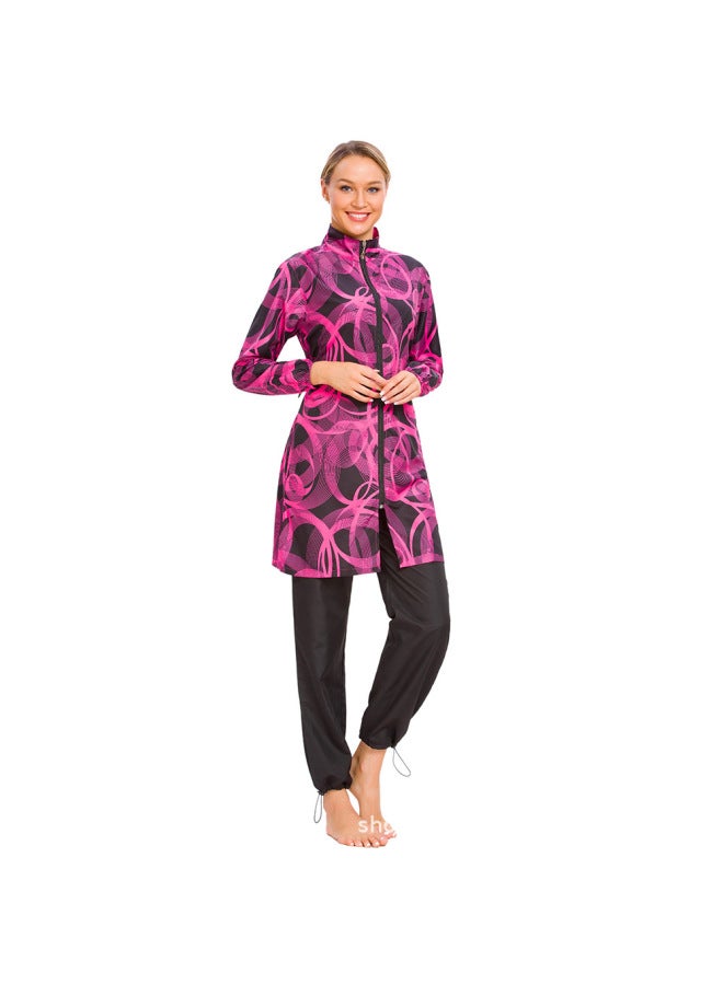 Generic Amazon Cross-border Foreign Trade Muslim Swimsuit Women's Printed Conservative Swimsuit Three-piece Zipper Hooded M051