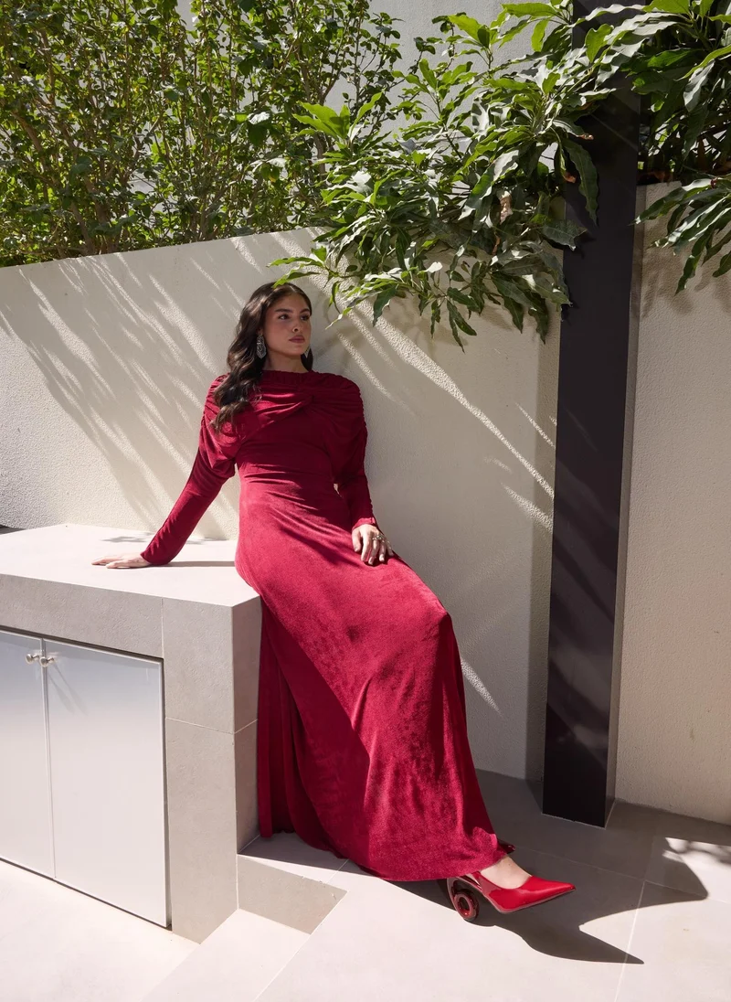 Ashita Fernandes Twisted Knot Detail Long Sleeve Maxi Dress - Burgundy