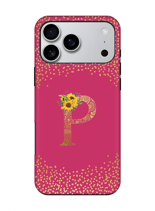 Stylizedd Tough Pro Magnetic Case for iPhone 17 Pro Max, Dual Layer hybrid PC + TPU Mobile Cover Matte - Custom Floral Monogram - P ( Deep Pink )