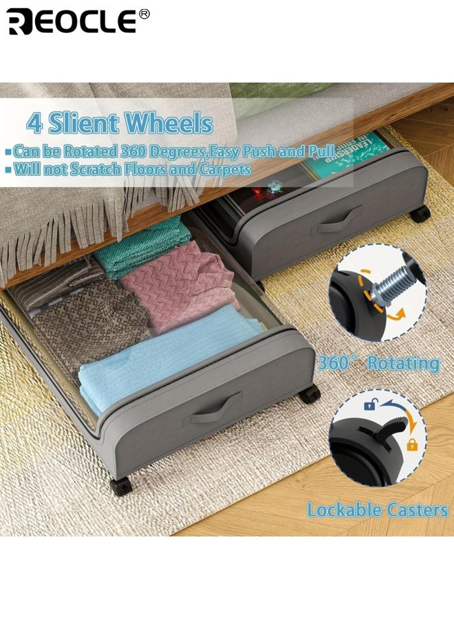 REOCLE Under Bed Storage Box with Curved Bottom and Wheel Design Fabric Covered Organizer with Dust Prevention for Bedroom Closet Space Saving - Image 2