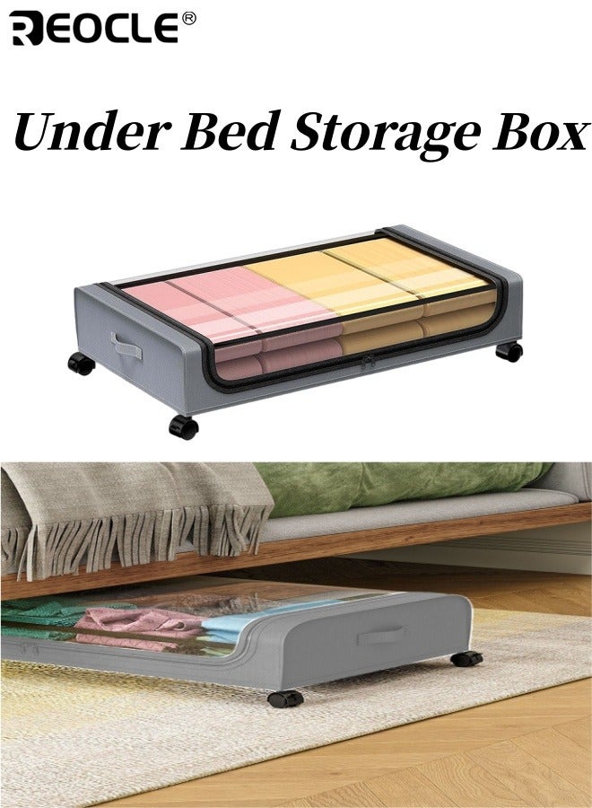 REOCLE Under Bed Storage Box with Curved Bottom and Wheel Design Fabric Covered Organizer with Dust Prevention for Bedroom Closet Space Saving - Image 1