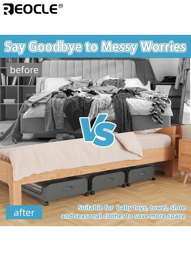 REOCLE Under Bed Storage Box with Curved Bottom and Wheel Design Fabric Covered Organizer with Dust Prevention for Bedroom Closet Space Saving - Image 3