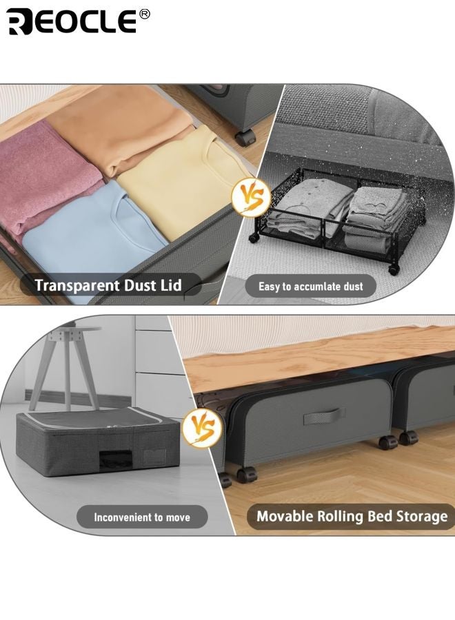 REOCLE Under Bed Storage Box with Curved Bottom and Wheel Design Fabric Covered Organizer with Dust Prevention for Bedroom Closet Space Saving - Image 4
