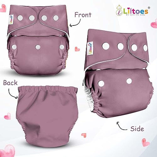 LILTOES Cloth Diapers For New Born Babies 0 to 3 Years | Freesize Adjustable and Reusable | Premium Cloth Nappies Pack of 1 (1 Cloth Diaper + 1 Insert) | (Dusty Rose) - Image 2