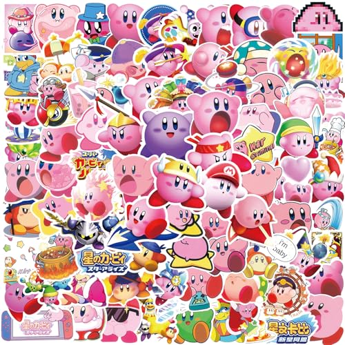 MINRAIN 100PCS Cartoon Kirby Stickers for Kids,Vinyl Waterproof Decal for Water Bottle Laptop Toy Sticker for DIY Decorate Bumper Phone Hard Hat Kids Teens Gifts (Kirb) - Image 1