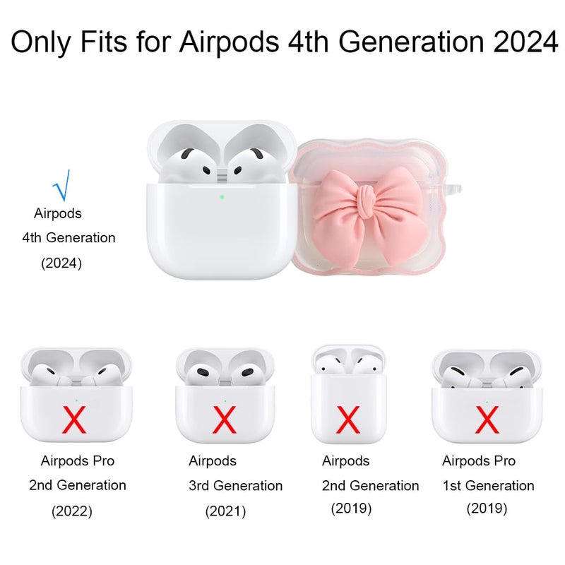 QLD COVER Compatible with Apple AirPods 4 Generation 2024 Case Cover, Lovely 3D Love Heart Waves Design Shockproof Soft Clear TPU Airpods 4 Protector with Keychain for Women Girls, Brown Love - Image 3
