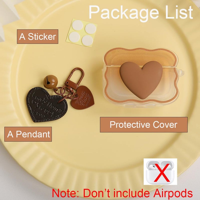 QLD COVER Compatible with Apple AirPods 4 Generation 2024 Case Cover, Lovely 3D Love Heart Waves Design Shockproof Soft Clear TPU Airpods 4 Protector with Keychain for Women Girls, Brown Love - Image 2