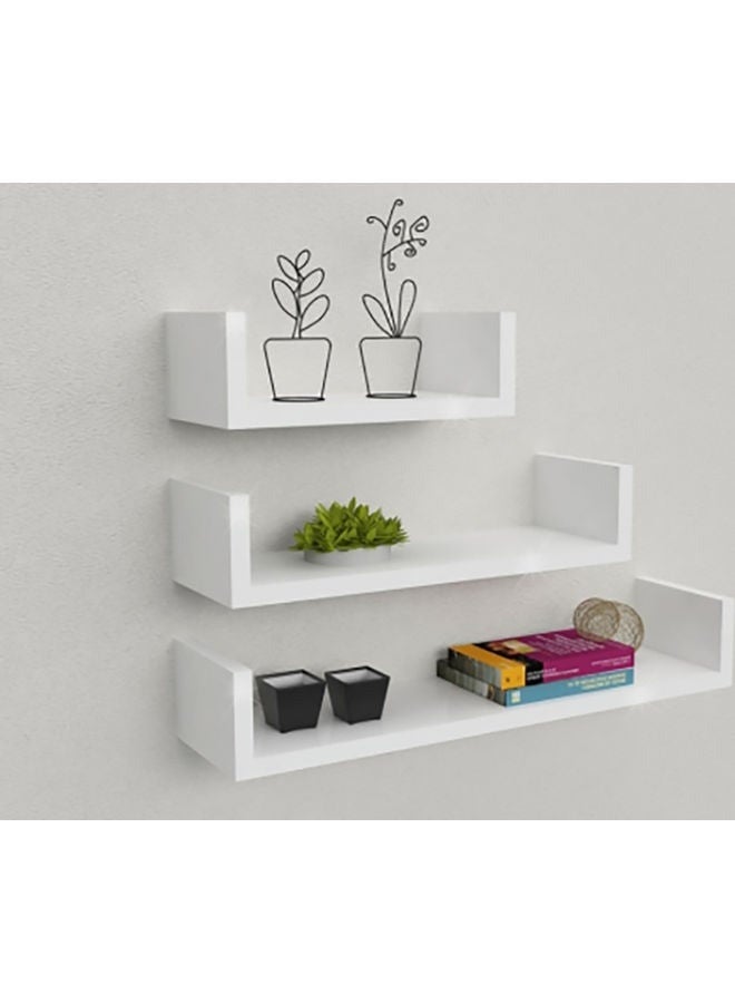 Happy Home Set of 3 Modern Plastic Wall Shelves - Floating Decorative Shelves for Room Storage and Organization, Different Sizes (50x10cm, 37x10cm, 27x10cm) - Easy to Install and Suitable for Living Room, Kitchen, and Bathroom - Image 2