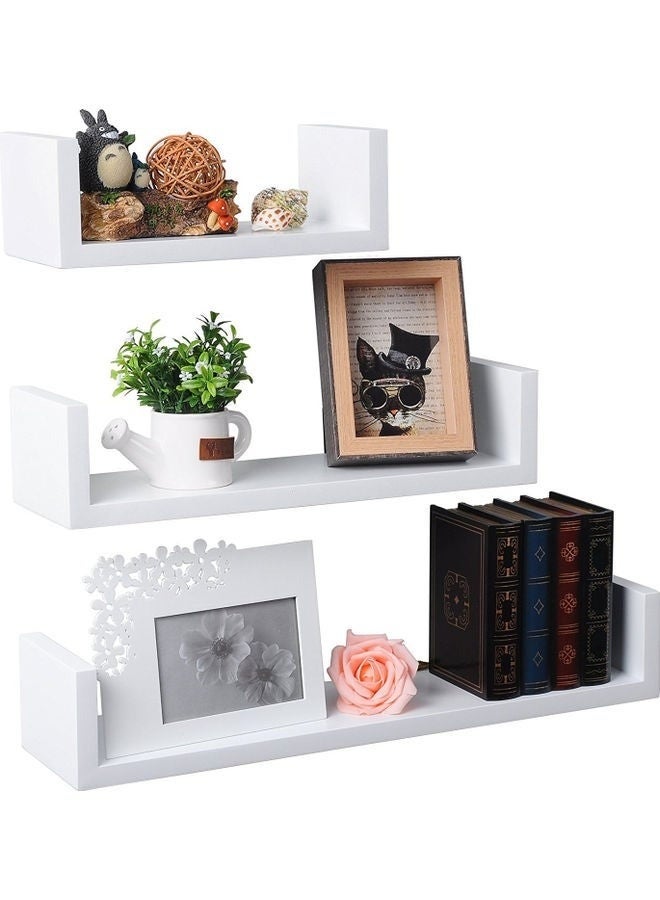 Happy Home Set of 3 Modern Plastic Wall Shelves - Floating Decorative Shelves for Room Storage and Organization, Different Sizes (50x10cm, 37x10cm, 27x10cm) - Easy to Install and Suitable for Living Room, Kitchen, and Bathroom - Image 1