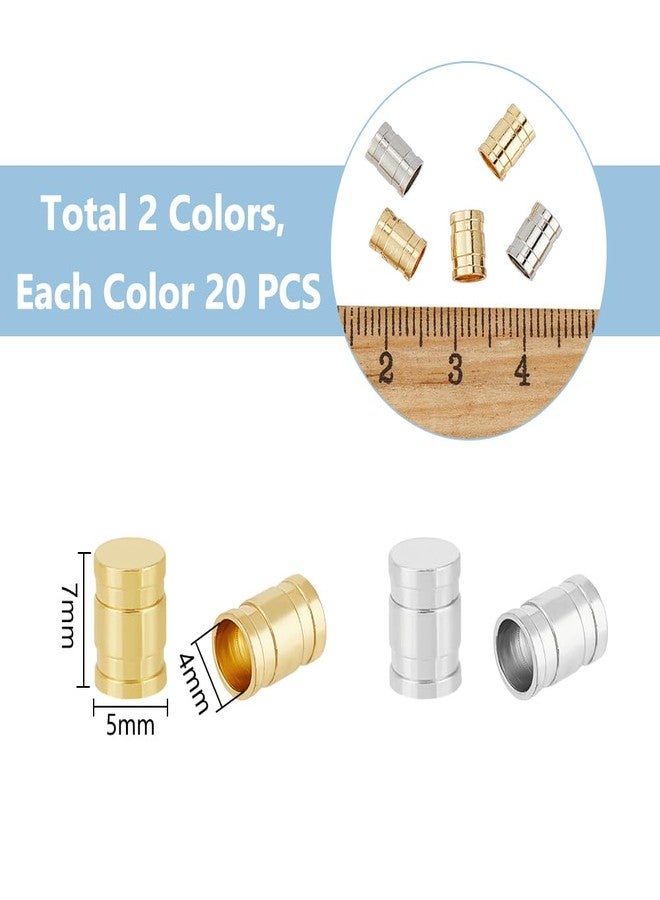 UNICRAFTALE 40Pcs 2 Colors 5mm Diameter Column Cord Ends 304 Stainless Steel Cord End Covers Line Crimp Ends leatheretteette Cord Terminators Hole 4mm for Necklaces Bracelets Jewelry Making - Image 3