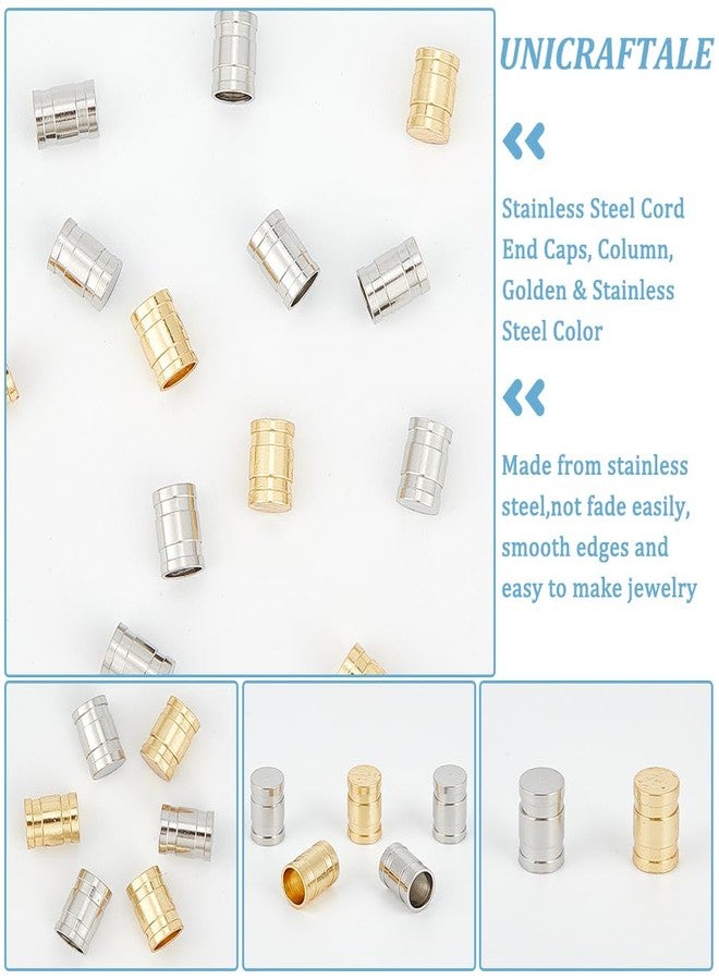UNICRAFTALE 40Pcs 2 Colors 5mm Diameter Column Cord Ends 304 Stainless Steel Cord End Covers Line Crimp Ends leatheretteette Cord Terminators Hole 4mm for Necklaces Bracelets Jewelry Making - Image 5