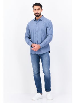 Algspar Men Regular Fit Heather Long Sleeves Casual Shirt, Blue  - Image 4